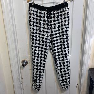 Michael Kors Black and White Houndstooth Sequin Jogger Pants Size 8